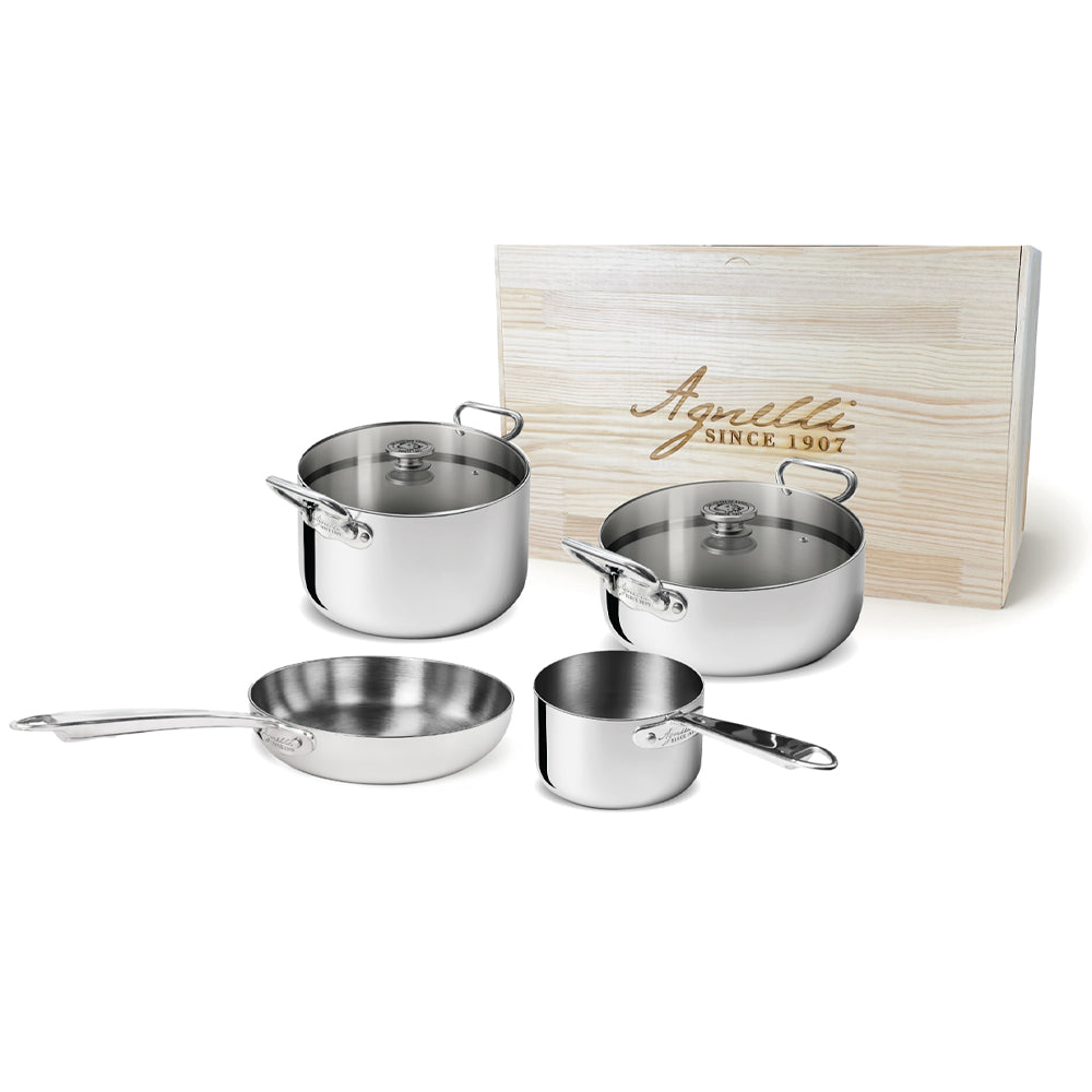 Agnelli Alu-Inox 5-Ply Batteria Pentole Induzione In Alu-Inox Set 6 Pz