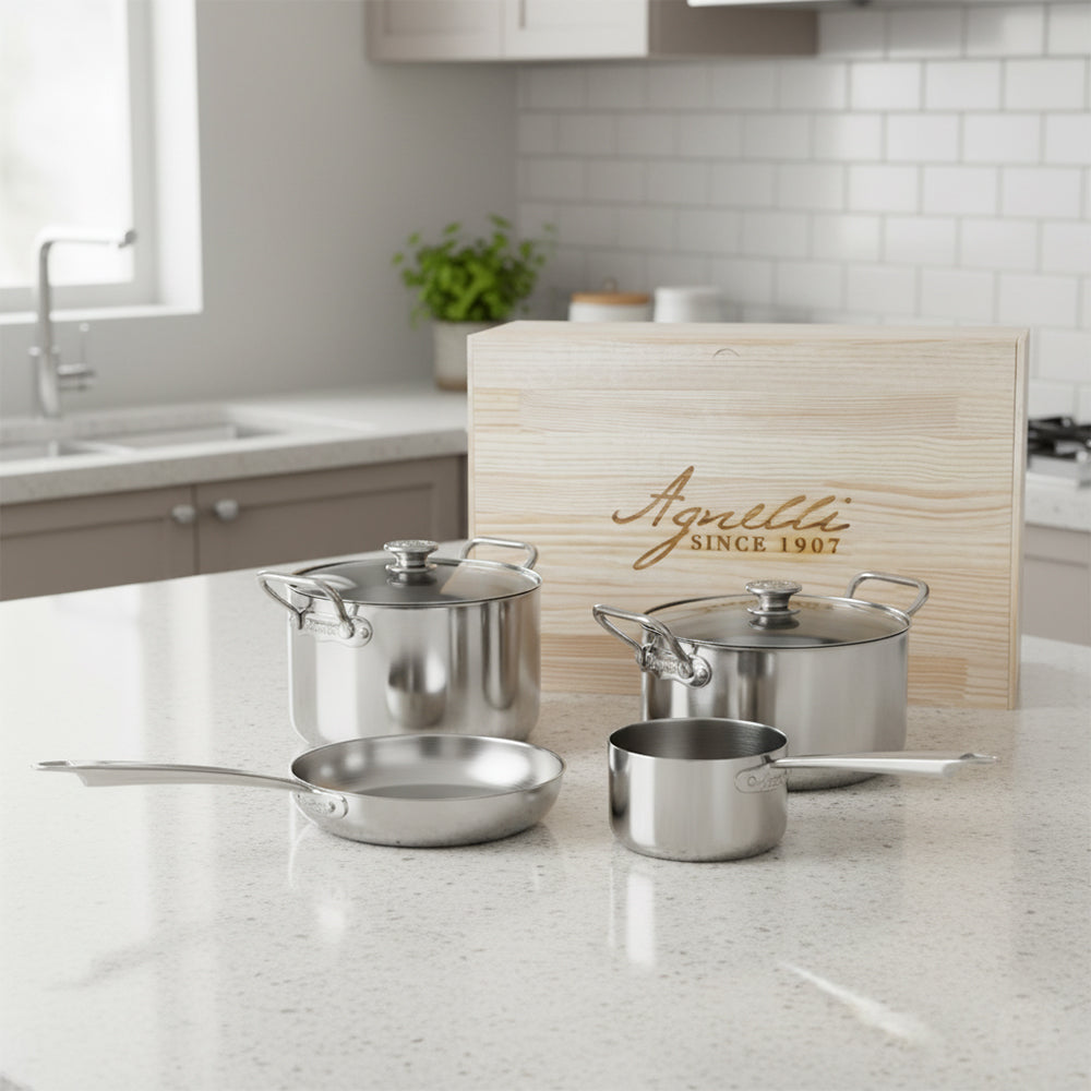 Agnelli Alu-Inox 5-Ply Batteria Pentole Induzione In Alu-Inox Set 6 Pz