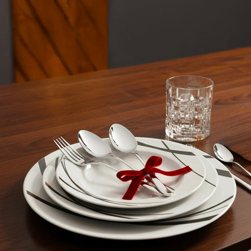 Porcelain Dinner Set + Stainless Steel Cutlery + Water Glass Set