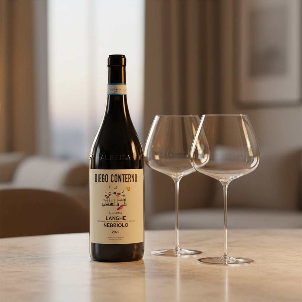 Baluma Langhe DOC 2022 Conterno Diego + 2 Glazen Burgundy Sapientia 87 cl