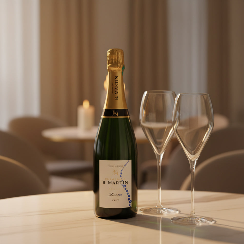 Champagne AOC Brut Riserva B. Martin + 6 Copas Flute Prestige 34 cl