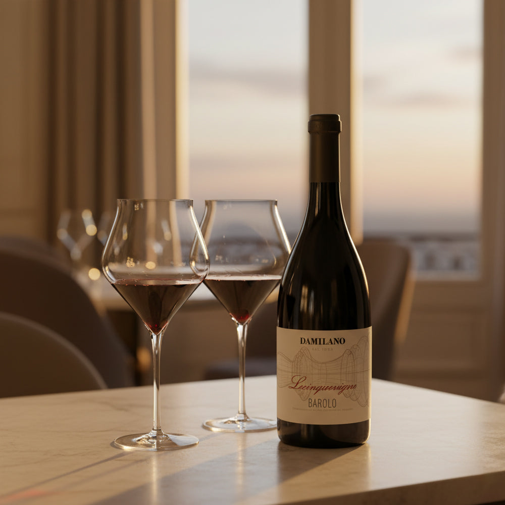 Barolo DOCG 2019 Le Cinquevigne Damilano + 6 Burgundy Supreme Glasses 65 cl