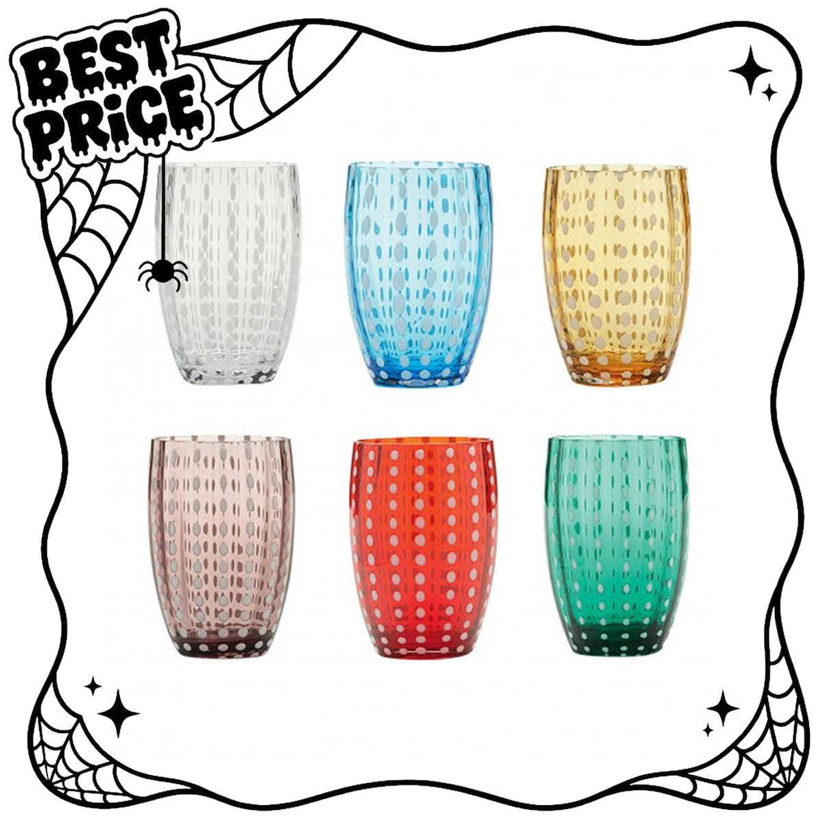 Zafferano Perle Multicolor - Set 6 Bicchieri Acqua 32 cl