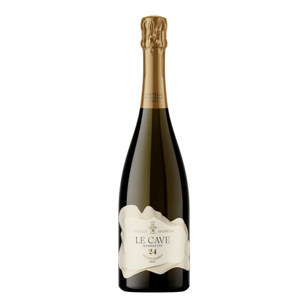 Le Cave Mandoletta Brut Classic Method Piemonte DOC 2020 Castello di Uviglie + 2 Flute Glasses L’Amour 17.5 cl