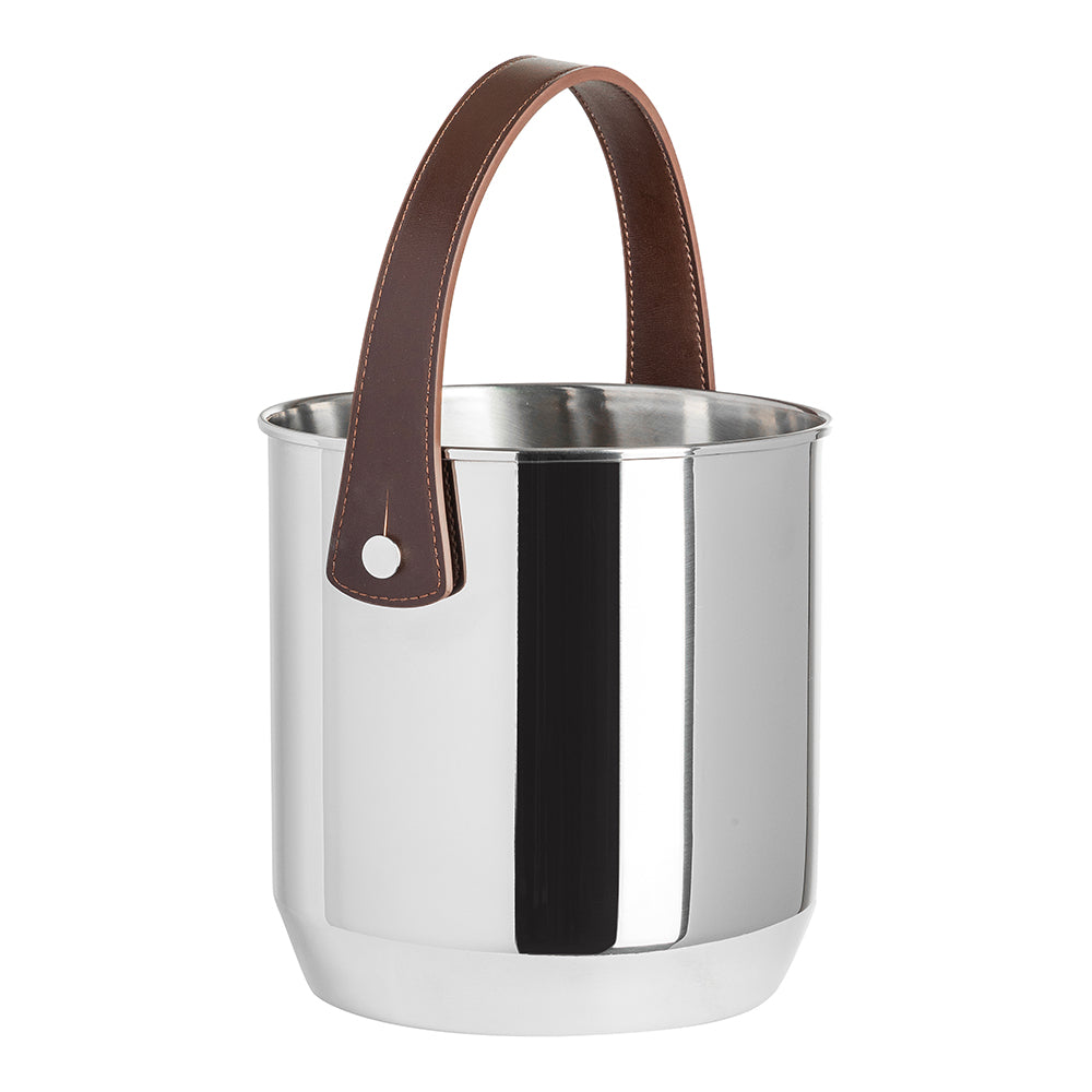 Ø 19 x 19.5 cm - Abert Cacao Secchiello Portabottiglie In Acciaio Inox 18-10 Con Manico In Ecopelle