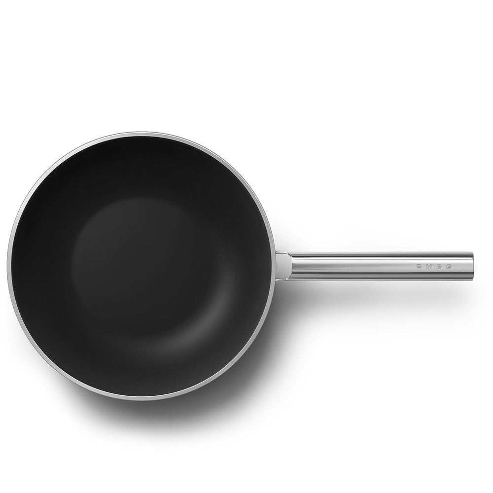 30 cm - Smeg Cookware Wok Antiaderente Ceramico In Alluminio Con Coperchio