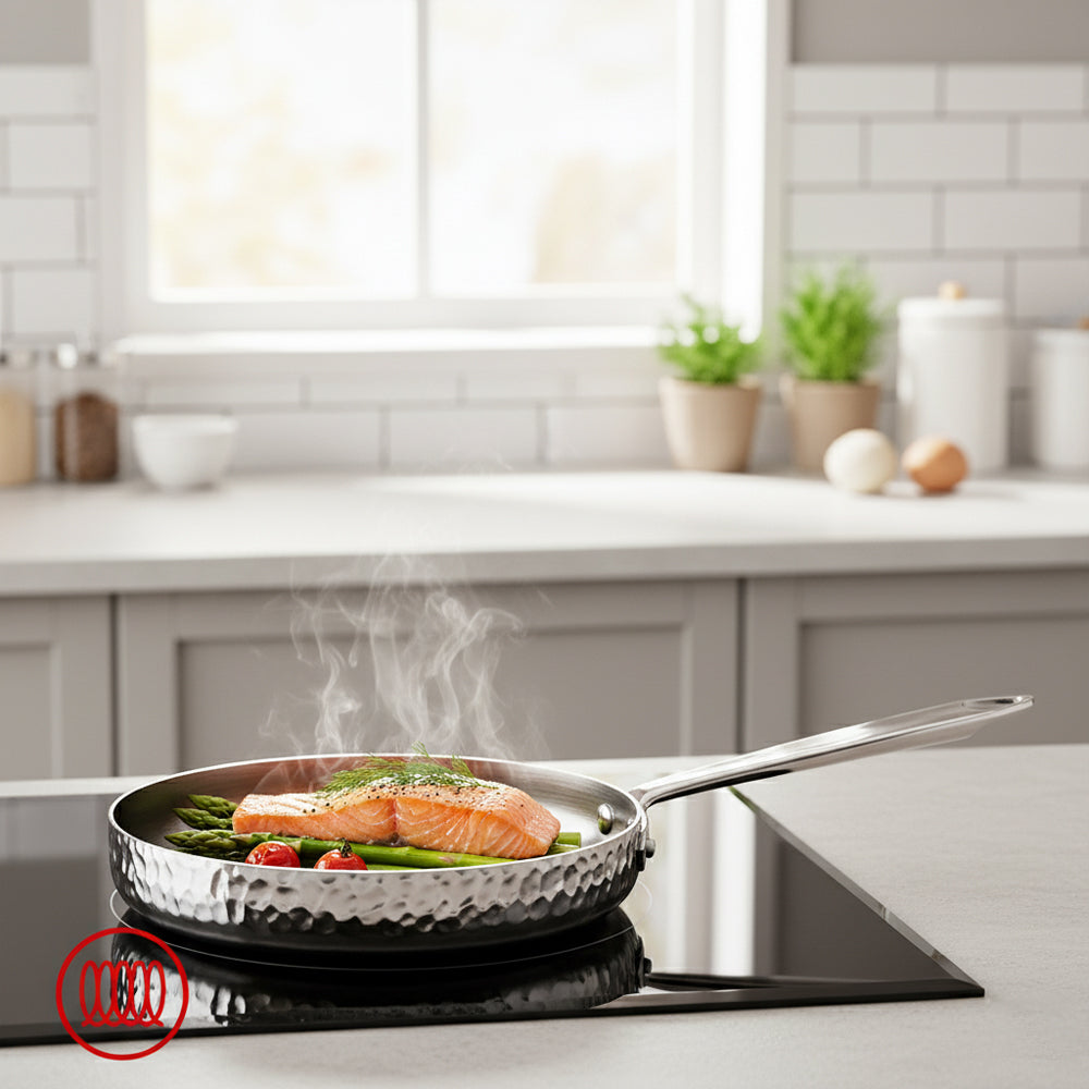 Alu-Inox 3-ply Padella Bassa Induzione Con Manico Tubolare In AluInox