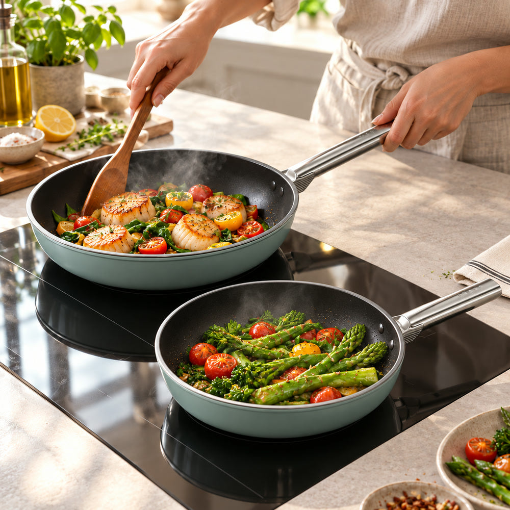 20-24 cm - Cookware Set Lage Koekenpannen van Aluminium met Keramische Coating - Set van 2