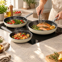 20-24-28 cm - Cookware Tris Padelle Basse Rivestimento Ceramico In Alluminio - Set 3 Pz