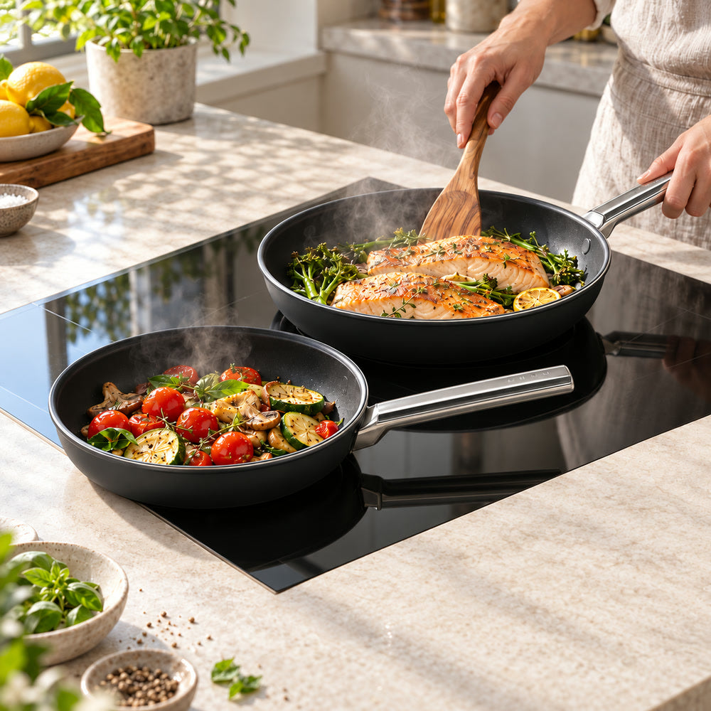 24-28 cm - Cookware Set Padelle Basse Rivestimento Ceramico In Alluminio - Set 2 Pz