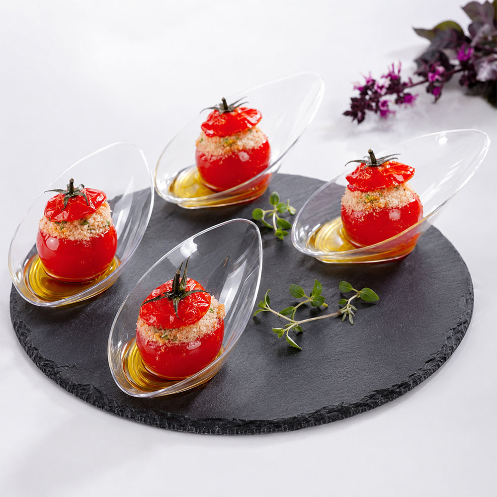 Individual portion bowls with sauces, snacks and finger food for apericena