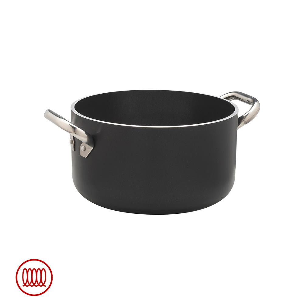 Agnelli AlBlack Casseruola Alta Induzione In Alluminio Antiaderente 5mm Con 2 Maniglie Inox
