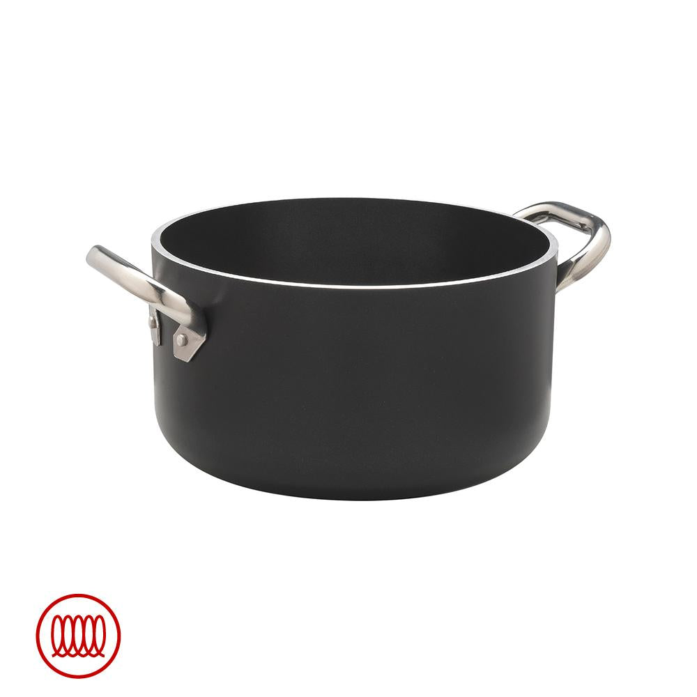 Agnelli AlBlack Casseruola Alta Induzione In Alluminio Antiaderente 5mm Con 2 Maniglie Inox