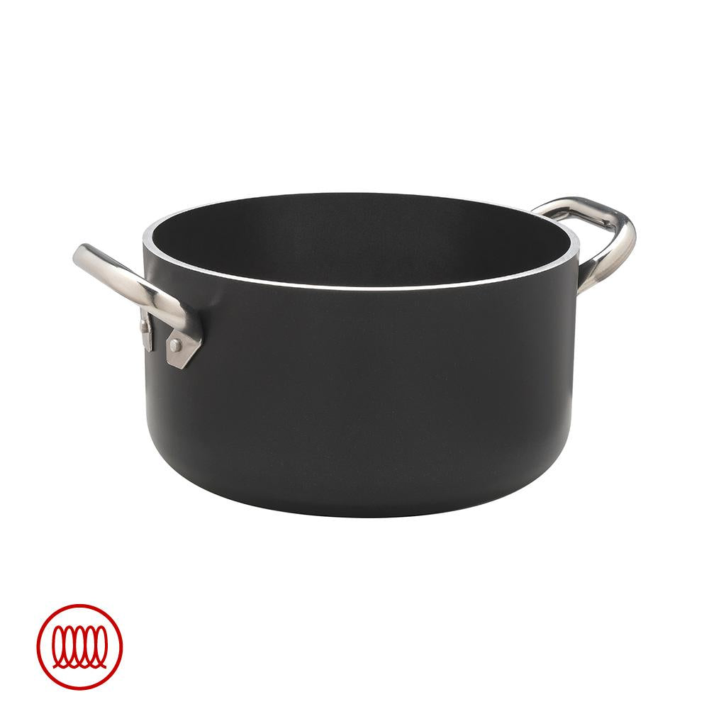 Agnelli AlBlack Casseruola Alta Induzione In Alluminio Antiaderente 5mm Con 2 Maniglie Inox