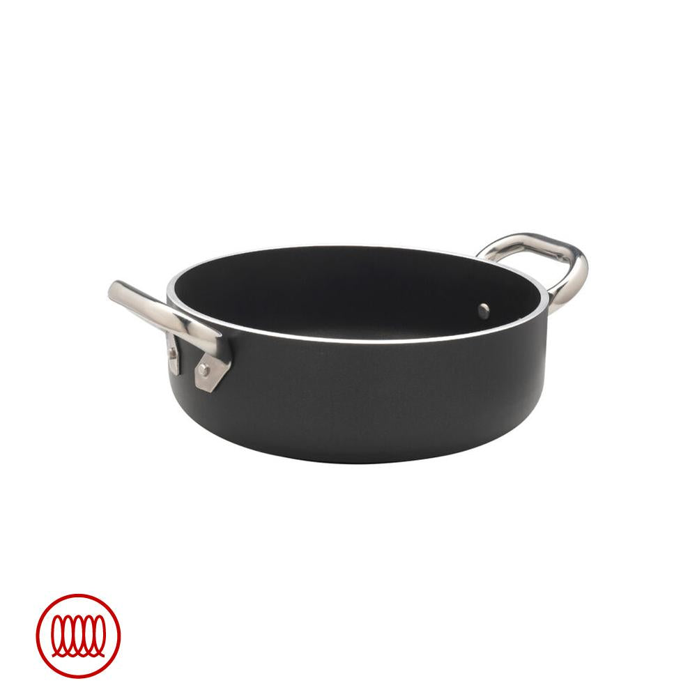 Agnelli AlBlack Casseruola Bassa Induzione In Alluminio Antiaderente 5mm Con 2 Maniglie Inox