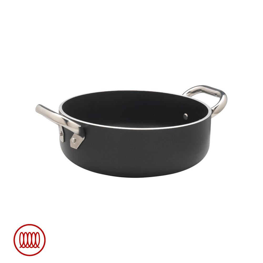 Agnelli AlBlack Casseruola Bassa Induzione In Alluminio Antiaderente 5mm Con 2 Maniglie Inox