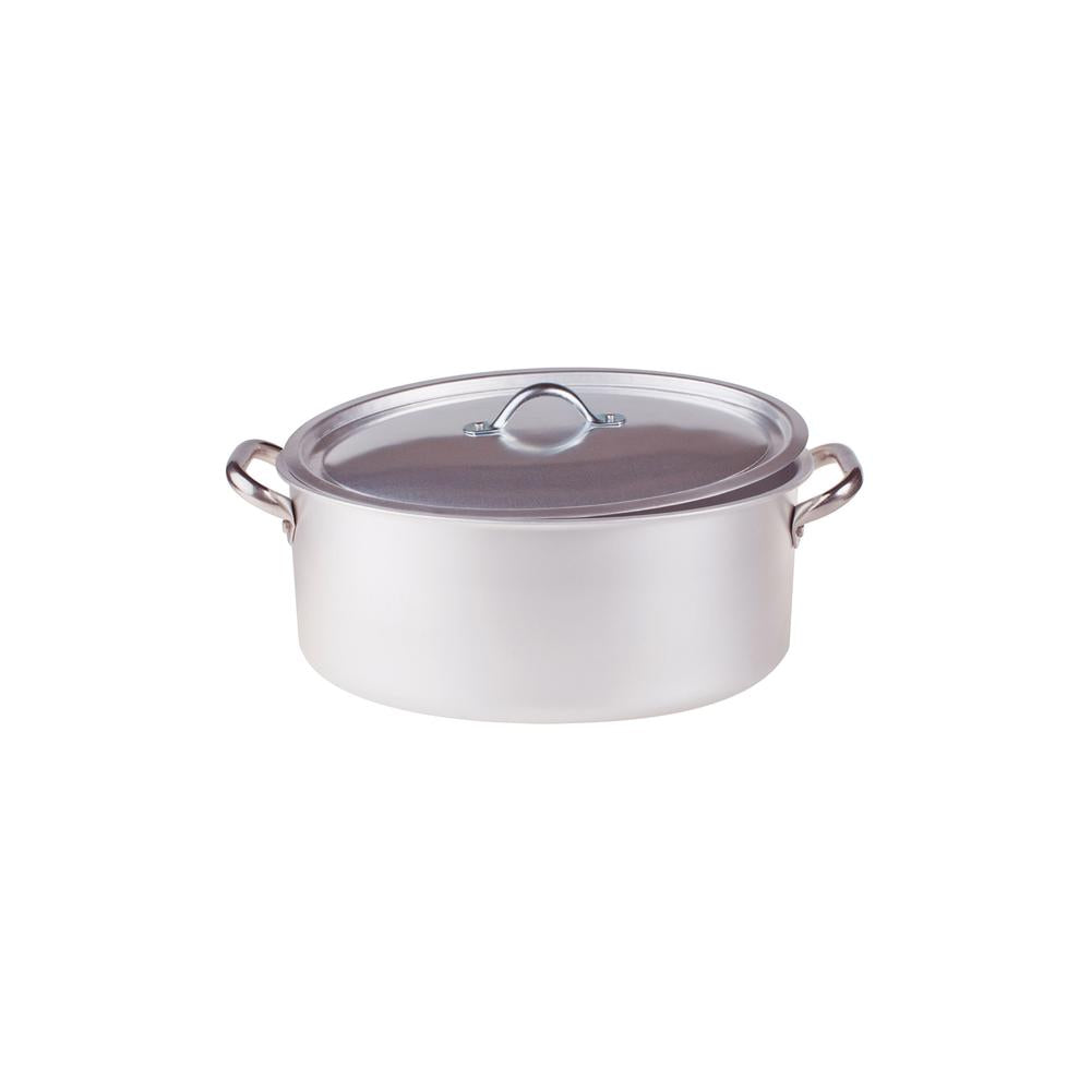 Agnelli Alluminio 3mm Professionale Casseruola Alta Ovale Con Coperchio e 2 Maniglie Inox