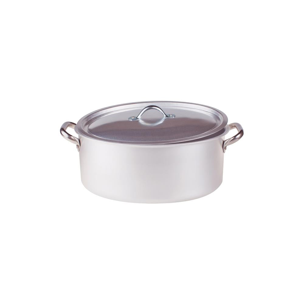 Agnelli Alluminio 3mm Professionale Casseruola Alta Ovale Con Coperchio e 2 Maniglie Inox