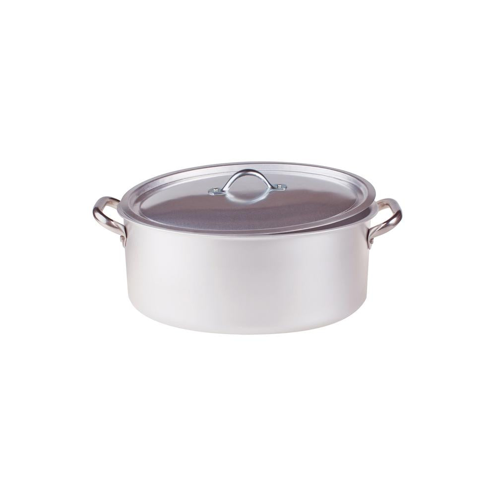 Agnelli Alluminio 3mm Professionale Casseruola Alta Ovale Con Coperchio e 2 Maniglie Inox