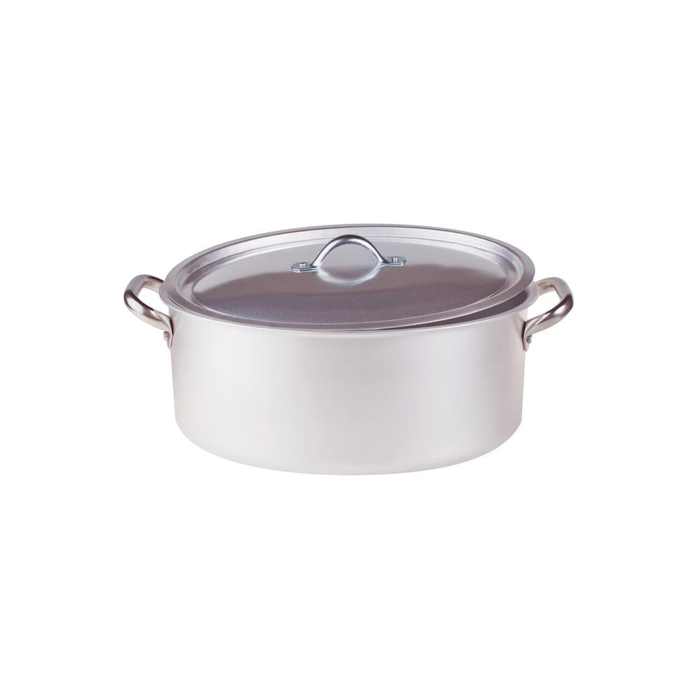 Agnelli Alluminio 3mm Professionale Casseruola Alta Ovale Con Coperchio e 2 Maniglie Inox