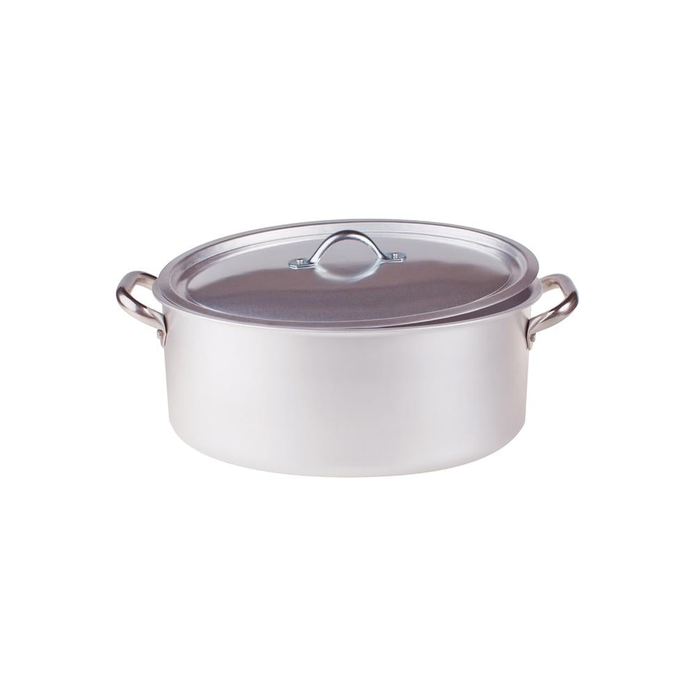 Agnelli Alluminio 3mm Professionale Casseruola Alta Ovale Con Coperchio e 2 Maniglie Inox