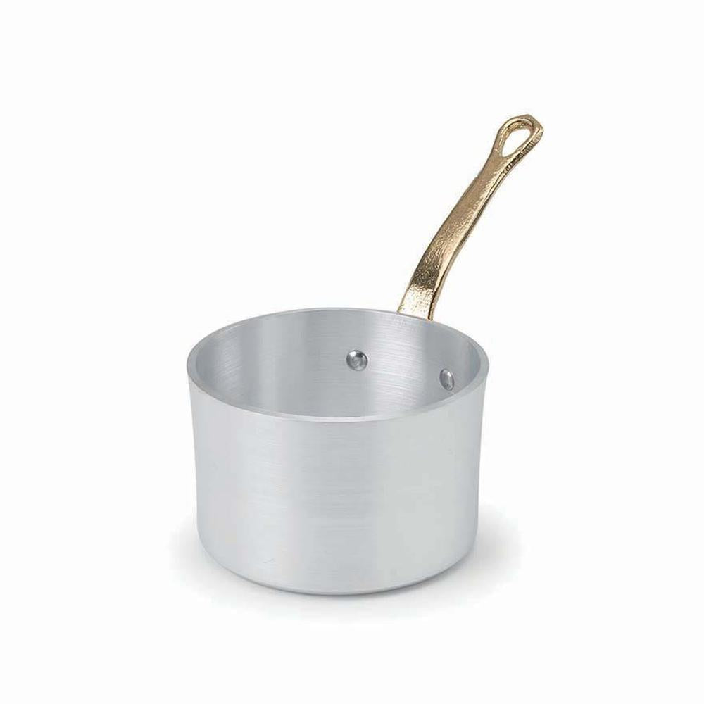 10 cm - 1932 Servizio In Tavola Casseruolina Alta Monoporzione In Alluminio Con Manico In Ottone