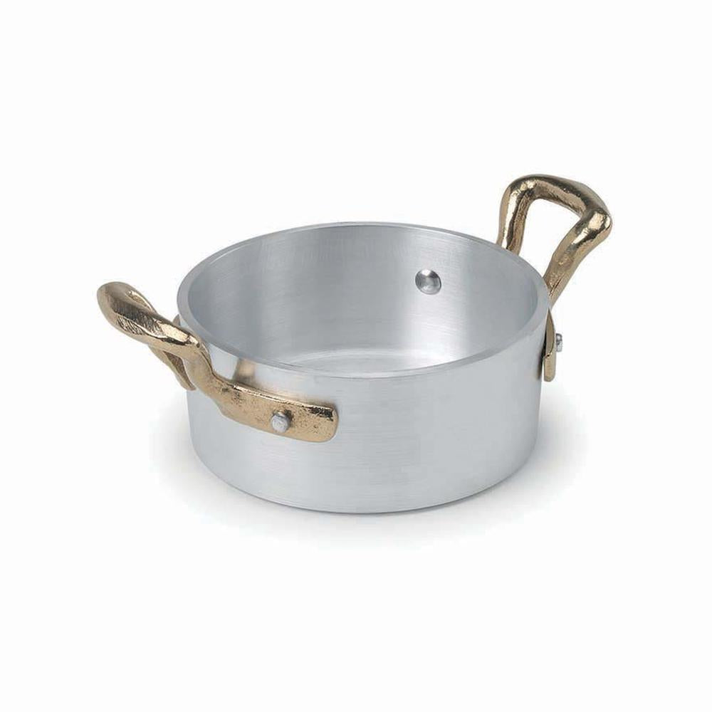10 cm - Agnelli 1932 Servizio In Tavola Casseruolina Bassa Monoporzione In Alluminio Con Manici In Ottone