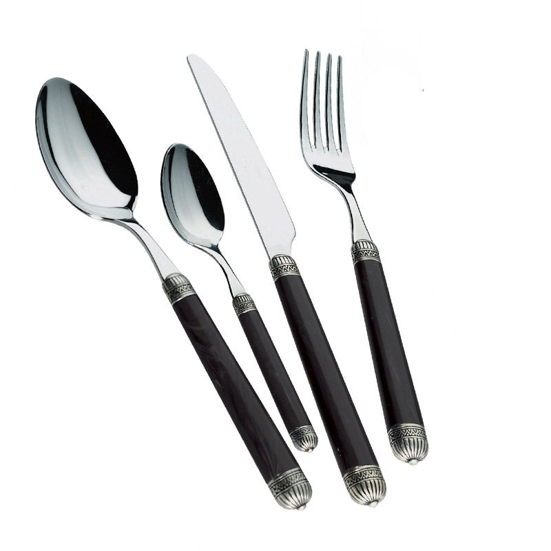 Dorico Servizio Posate Ghiera Argentata Acciaio Inox e ABS - Set 24 Pz