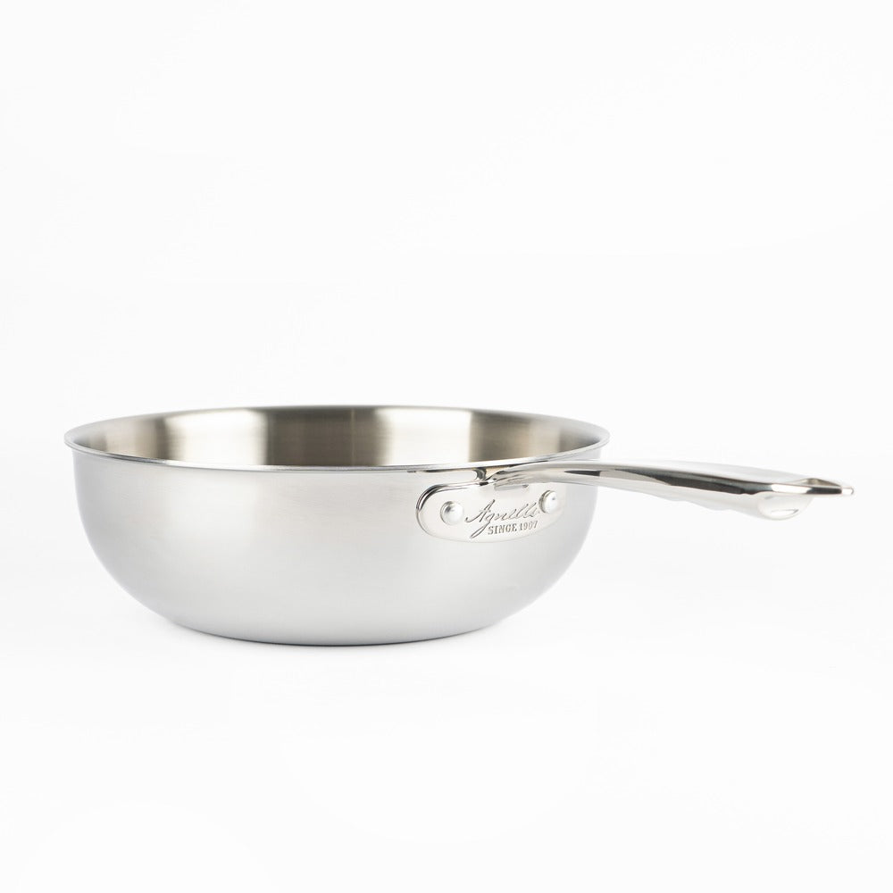Alu-Inox 3-Ply High Risotto Pan with Polished Aluminum Handle