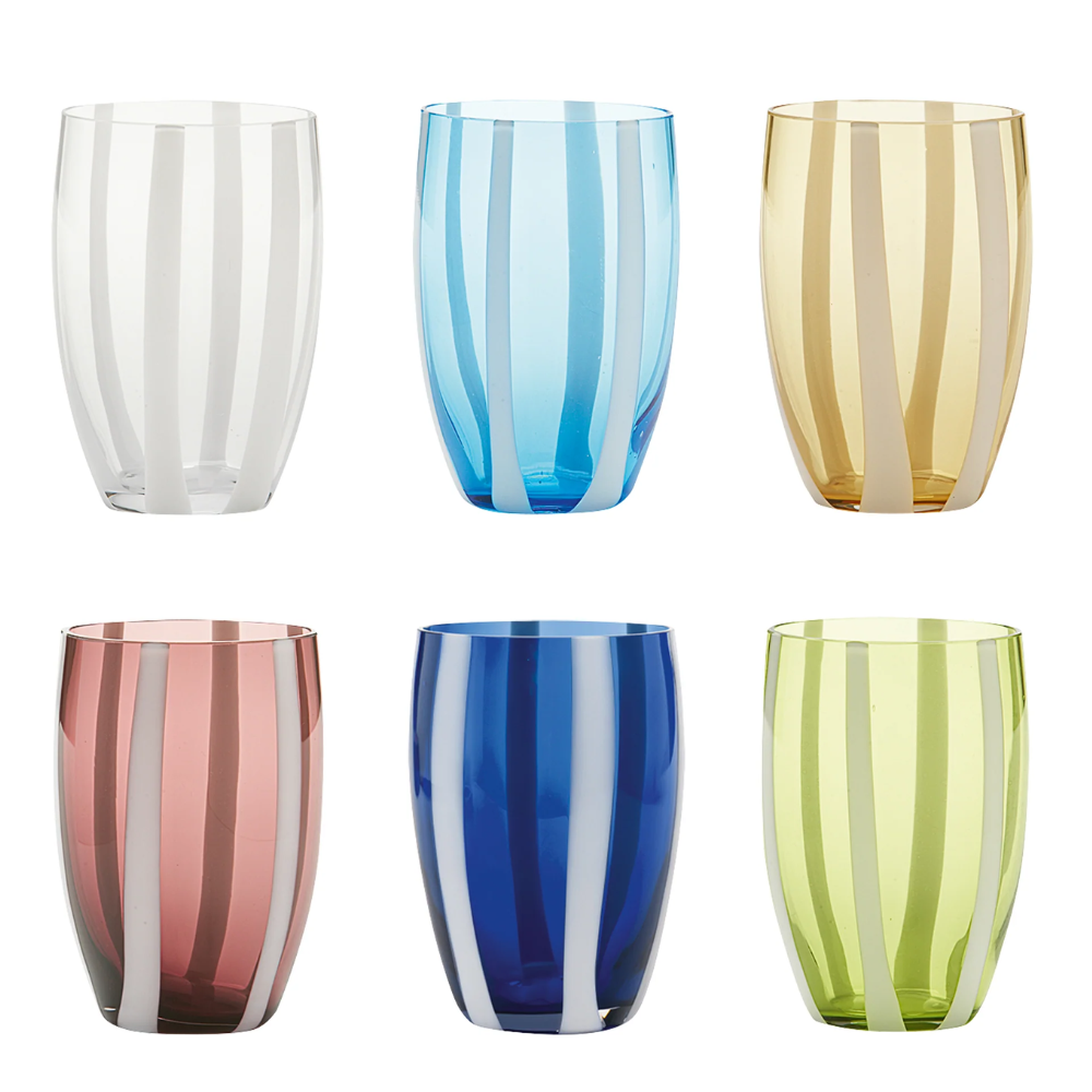 32 cl - Gessato Verres À Eau A Righe in Vetro Lavorato A Mano - Ensemble 6 Pcs