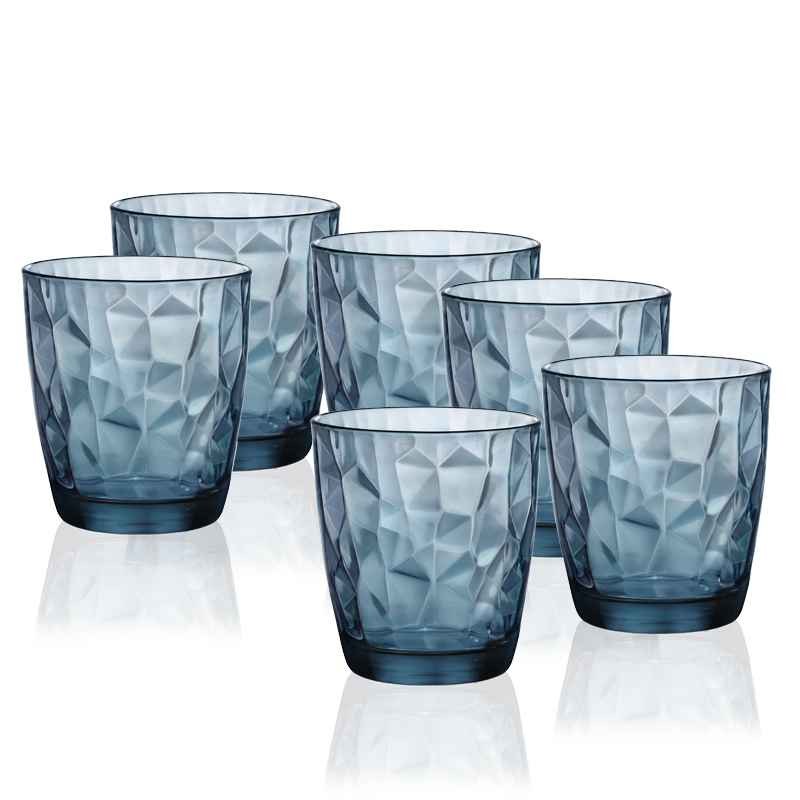 Bicchiere acqua vetro colorati diamante 6 pz